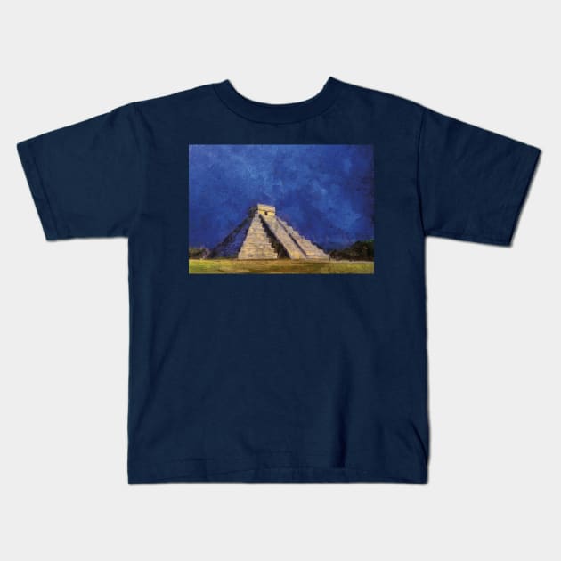 Ancient Mayan Temple Kids T-Shirt by Ryan Rad